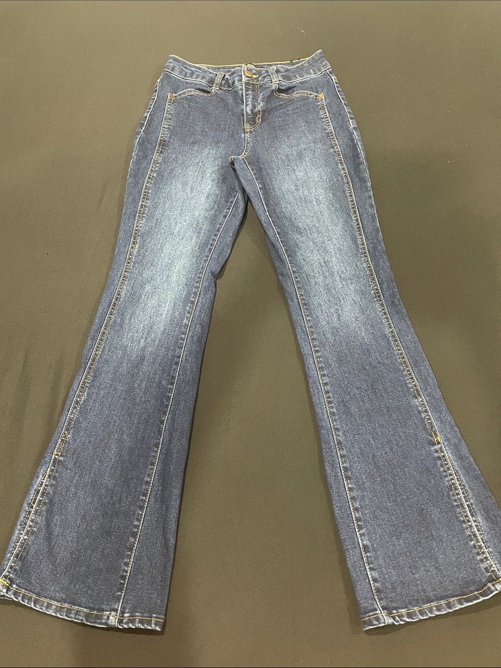 Dark Blue Flared Wide-Leg Jeans